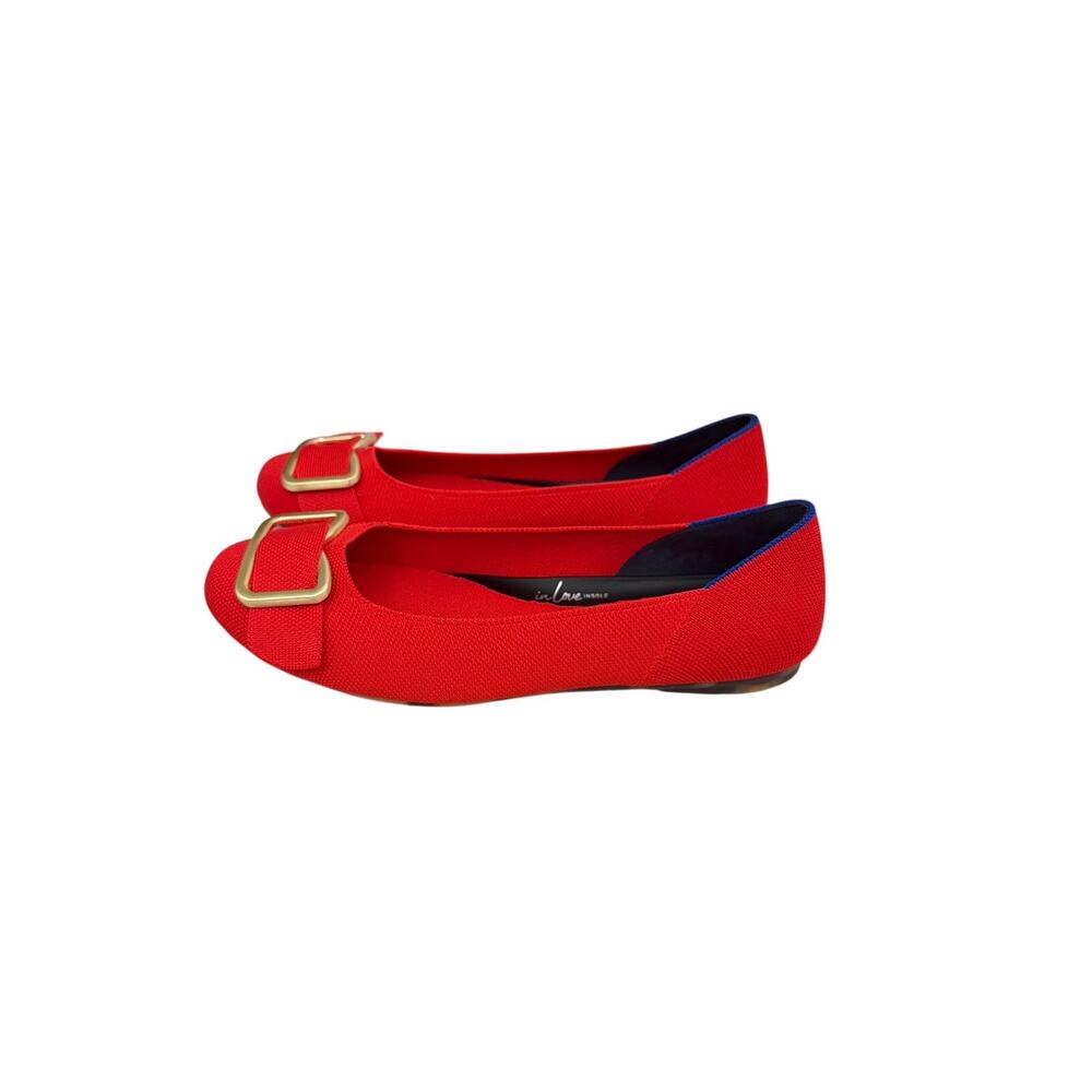 NWOT Rothy's Shoes Red The Emblem Ballet Flat Gold Hardware Size 10